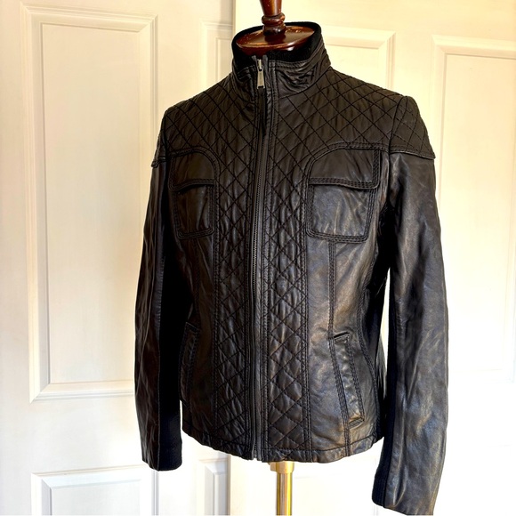 Michael Kors‎ Women’s XL Buttersoft Real Leather Black Short Jacket Zip Logo - Picture 1 of 16